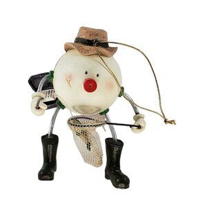 Anthropomorphic Fishing Bobber Catching Fish Ornament Net Fishing Pole Christmas